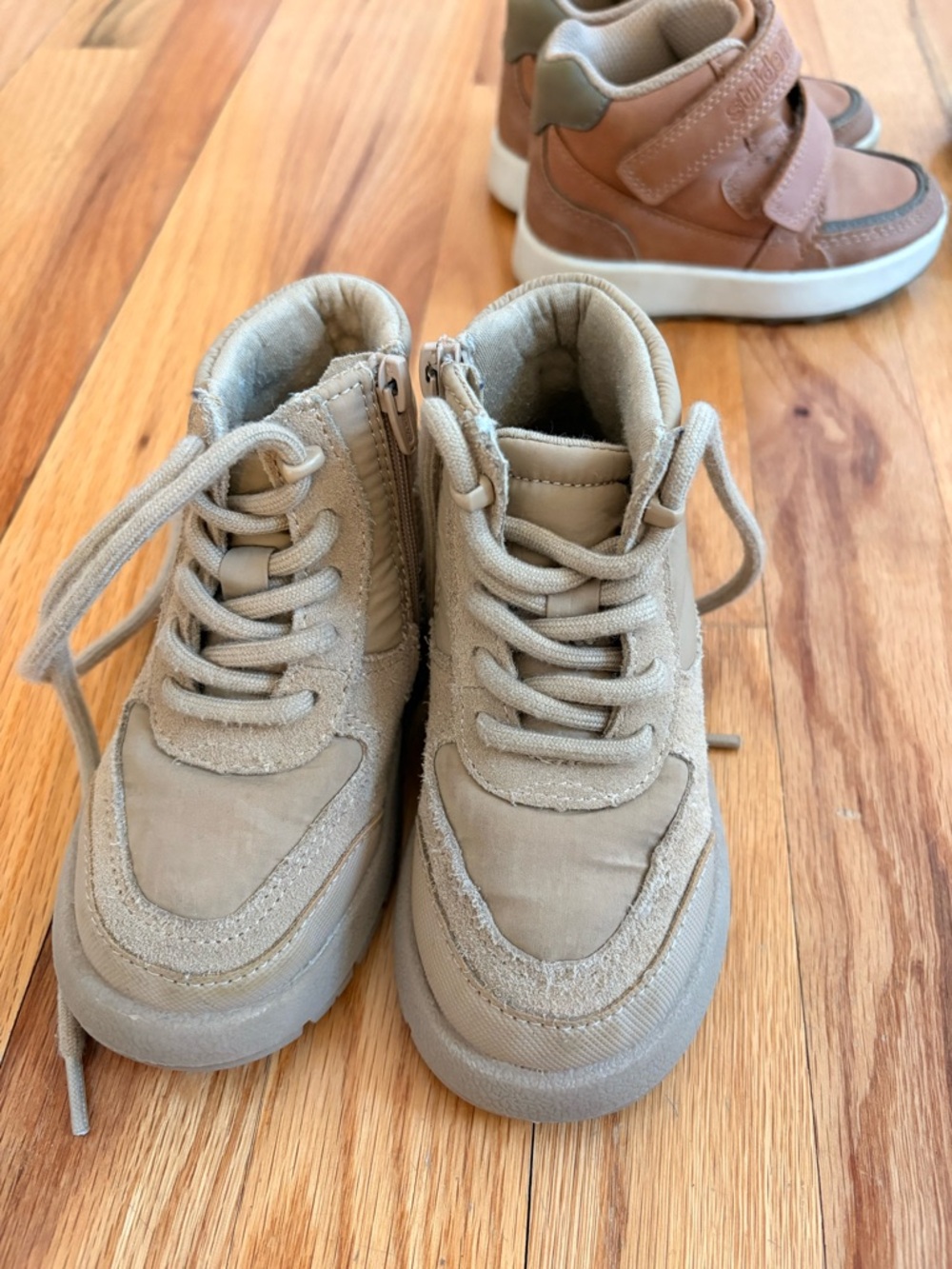 Zara Kids Tan High-Top Sneaker boot with Gray Accents